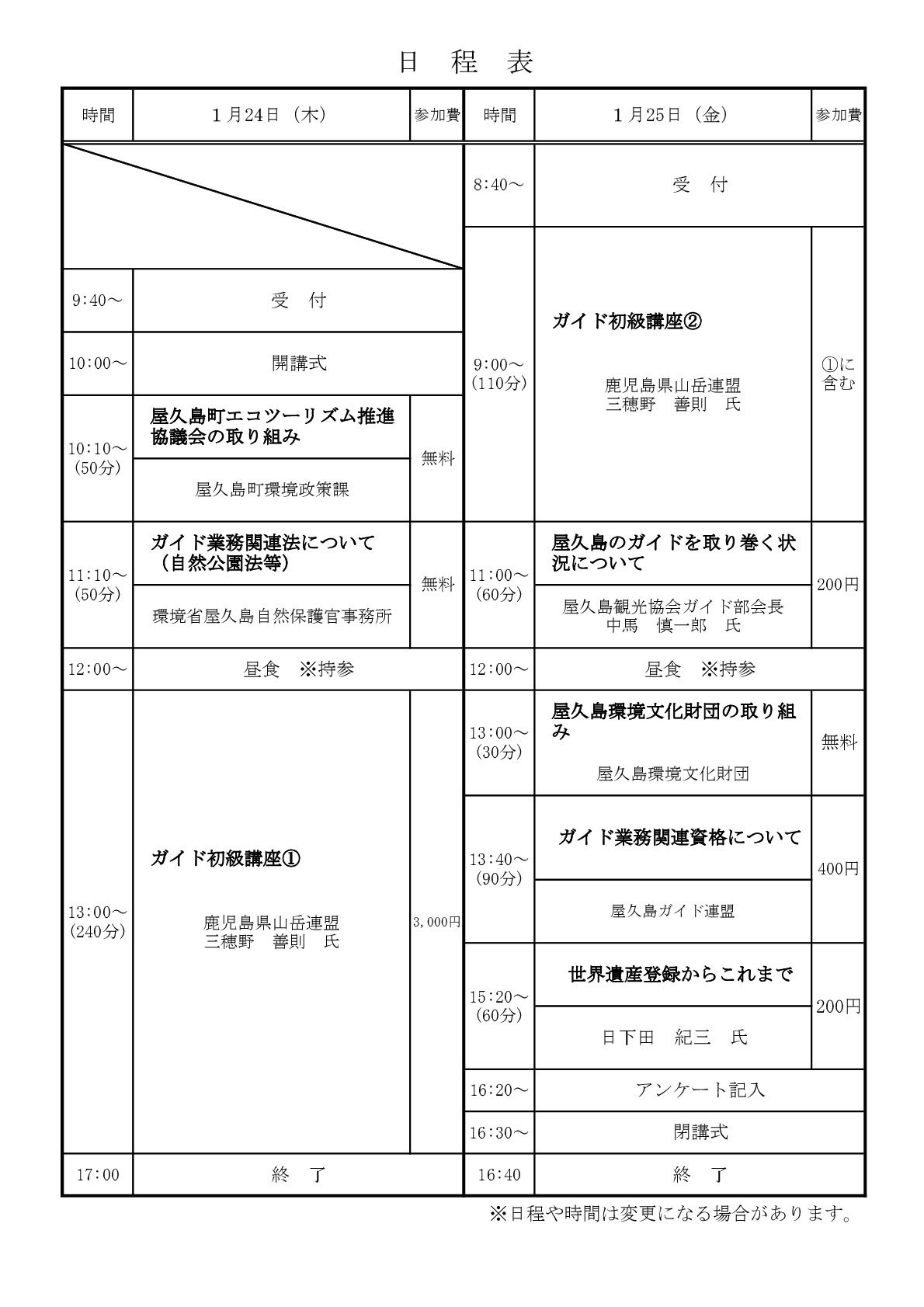 平成30年度　屋久島ガイドセミナー