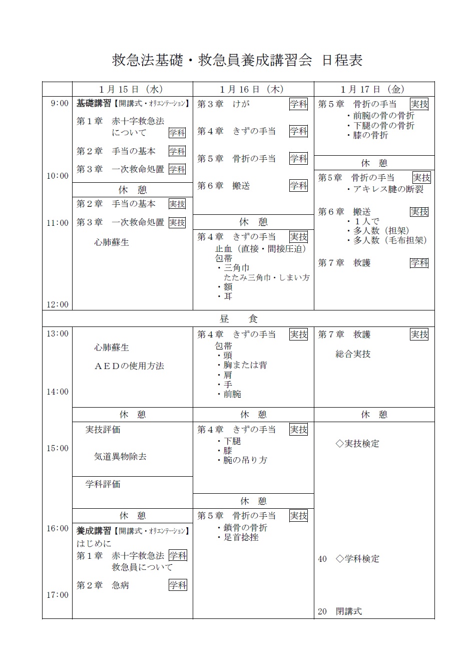 令和元年度「日本赤十字救急法基礎・救急員養成講習会」